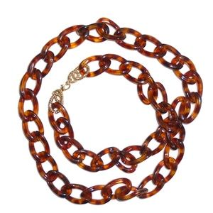 Necklace Accent Long Layer Chain Link Brown Tortoise